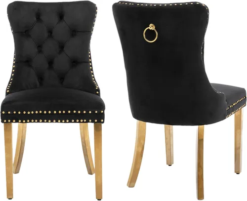 Miniatura 40 de Juego de 2 sillas de comedor modernas de mediados de siglo, sillas de cocina tapizadas de terciopelo beige, sillas de cocina y comedor, patas