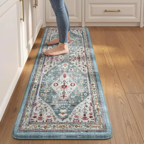Miniatura 33 de Collive Alfombras y Tapetes Boho para Cocina 2 PIEZAS Alfombra Antifatiga Acolchada, Juego de 2 Alfombras de Cocina Impermeables Antideslizantes