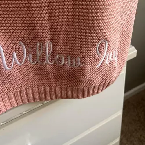Miniatura 5 de Manta de punto de algodón con nombre bordado personalizado para bebé, niño, niña, manta suave, para baby shower, manta transpirable para cochecito