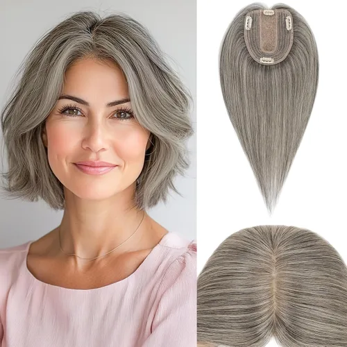 Miniatura 11 de Rich Choices Pelucas con topper de cabello para mujeres, cabello humano real 100% Remy, sin flequillo, para mujeres con adelgazamiento en la parte