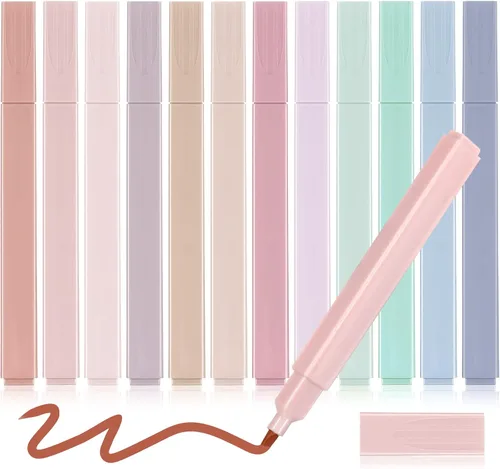 12 resaltadores estéticos lindos resaltadores pastel con punta de cincel, marcadores pastel lindos resaltadores, bolígrafos estéticos multicolores,