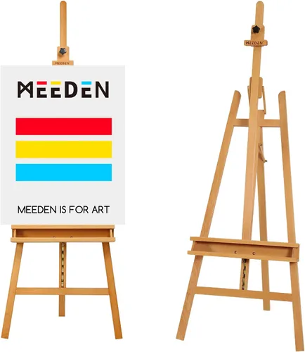 MEEDEN Caballete grande para pintores, caballete ajustable de madera de haya maciza, caballete de estudio para adultos con soporte para pinceles,