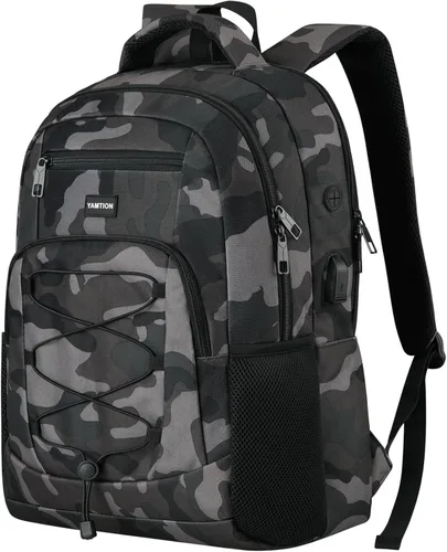 Miniatura 10 de YAMTION Mochila escolar para hombres y mujeres, mochila universitaria para adolescentes, mochila para computadora portátil, mochila escolar con Negro