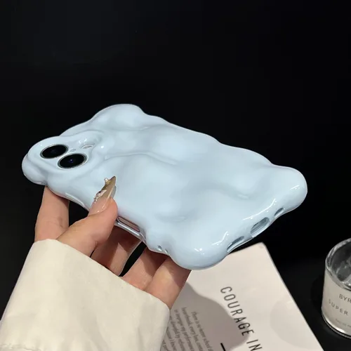 Miniatura 8 de XIZYO Funda para iPhone 13 de 6.1 pulgadas, bonito patrón de ondas, estético, 3D, rizado, ondulado, chapado en purpurina, para mujeres y niñas, Azul