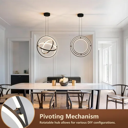 Miniatura 3 de Candelabro moderno negro redondo LED colgante, lámpara contemporánea, luz colgante regulable para comedor, cocina, dormitorio, sala de estar, 68 W
