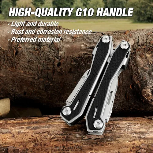 Miniatura 5 de FLISSA Multiherramienta 16 en 1 con mango G10, regalos para hombres, papá, multiherramienta EDC de acero inoxidable con cuchillo de bolsillo