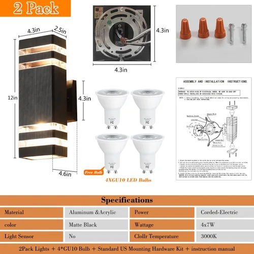 Miniatura 5 de Luminaria para exteriores, moderna lámpara de pared para exteriores, aplique de pared exterior negro, luces impermeables para porche exterior