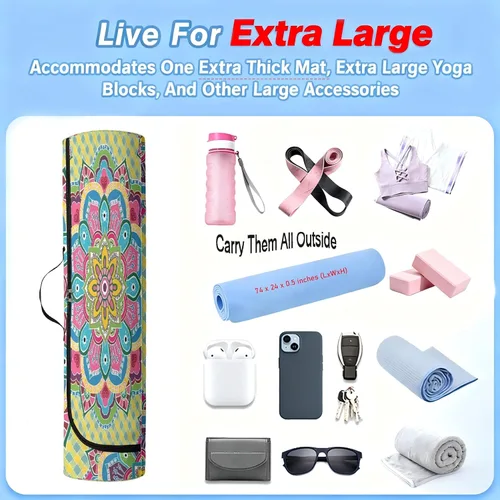 Miniatura 2 de Mandala Yoga Mat Bolsa Portador Cremallera Completa Tamaño Extra Grande 7.9 in*29.9 in Correa Ajustable Pilates Gimnasio Tote Bag Ejercicio