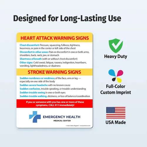 Miniatura 4 de Safety Magnets by ZOCO – Paquete de 100 señales de advertencia de ataque cardíaco y accidente cerebrovascular personalizado para nevera – Folleto