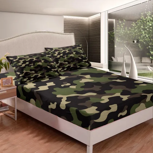 Miniatura 2 de Erosebridal Juego de ropa de cama de camuflaje para niños, sábanas de camuflaje militar, tamaño individual para adolescentes, jóvenes, adultos