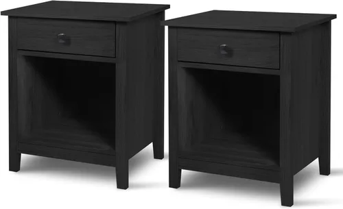 LTMEUTY Juego de 2 mesitas de noche de madera con cajones para mesita de noche de dormitorio, mesita de noche alta con un cajón y armario abierto