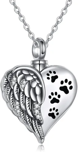 Miniatura 40 de YFN Collares de urna para cenizas, de plata de ley, alas de ángel de la guarda, collares de urna para cenizas, cremación de mascotas, joyería