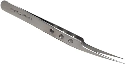 Miniatura 10 de Pinzas profesionales de acero inoxidable de 4.75 pulgadas con puntas de precisión finas y mango fenestrado, adecuadas para depilación facial