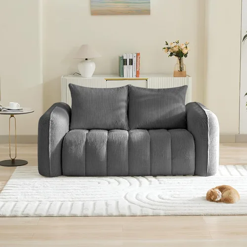 Miniatura 18 de Sofá Loveseat Sin Armazón de 66'', Sofá de 2 Plazas con Asientos Profundos Acolchados con Reposabrazos Redondeados, Sofá Nube de Pana Tapizado