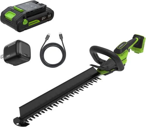 Miniatura 11 de Greenworks Cortasetos de corte láser inalámbrico de 24 V y 22 pulgadas, batería USB de 4.0 Ah y cargador incluidos