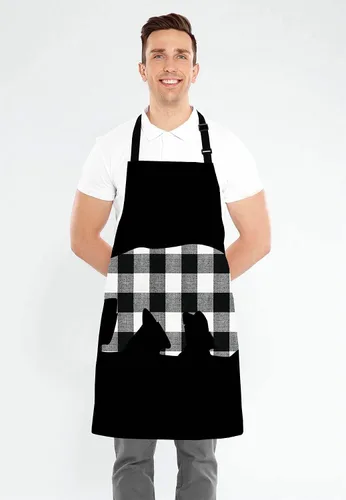 Miniatura 4 de Delantal a cuadros de búfalo blanco y negro para el hogar, cocina, impermeable, para hornear, jardinería, para mujeres y hombres