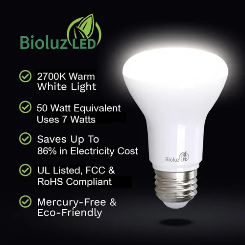 Miniatura 3 de Bioluz LED Paquete de 4 Bombillas LED BR20 Luz de Inundación Interior R20 Regulables Alto CRI 2700K Blanco Cálido, Equivalente a 50 Vatios Usa 7W