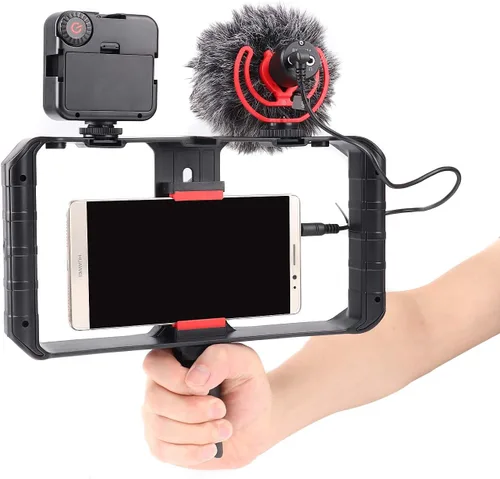 Miniatura 4 de FocusFoto PRO U-Rig - Soporte estabilizador para cámara de video para teléfono inteligente, agarre estabilizador con micrófono mejorado por-MM1+
