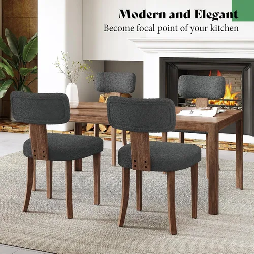 Miniatura 7 de AMERLIFE Juego de 2 sillas de cocina, sillas Boucle con respaldo y asiento curvados tapizados, marco de madera dura de estilo moderno, color gris