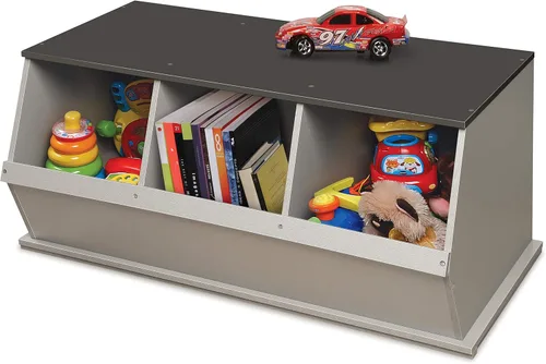 Miniatura 5 de Badger Basket Organizador apilable de almacenamiento de juguetes de tres cubos - grano de madera/gris