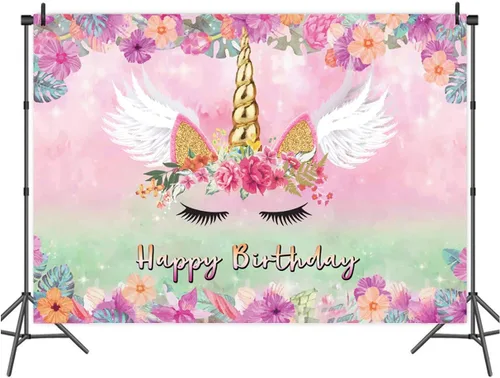 Miniatura 3 de Fondo de unicornio rosa para fotografía de 5 x 3 pies, diseño de unicornio rosa con temática de unicornio, decoración de fiesta de cumpleaños