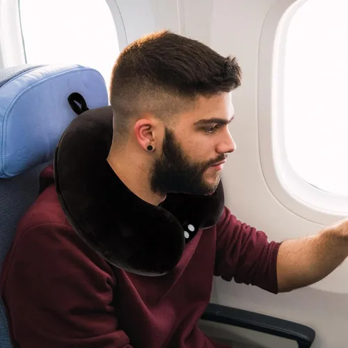 Miniatura 5 de Sexysamba Juego de almohadas de viaje de espuma viscoelástica pura para adultos, funda cómoda y extraíble, lavable a máquina, almohada de soporte