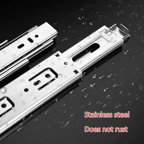 Miniatura 4 de 1 par de corredores de cajón de muebles de acero inoxidable resistente, montaje lateral de rodamientos de bolas para el hogar, capacidad de carga