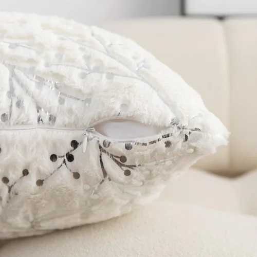 Miniatura 6 de LIGICKY Juego de 2 fundas de almohada de piel sintética blanca esponjosa con ramas plateadas con purpurina, decorativas, suaves, peludas, cuadradas