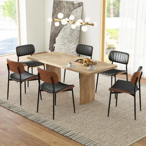 Miniatura 13 de HENGJIANYI Bentwood - Juego de 2 sillas de comedor modernas de piel sintética con patas de metal, sillas de cocina tapizadas de mediados de siglo