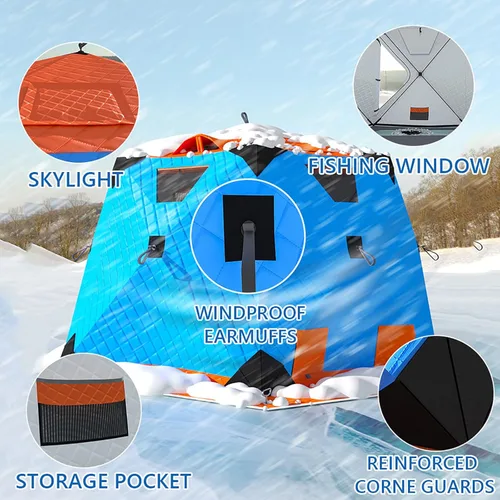 Miniatura 3 de Refugio portátil de pesca en hielo para 3 a 8 personas, tienda de campaña de pesca en hielo con aislamiento hexagonal con bolsa de transporte