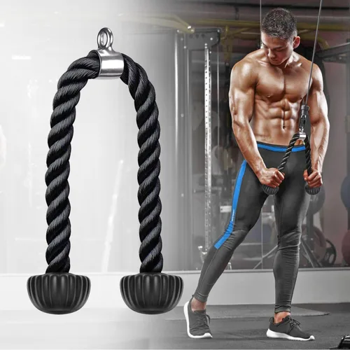 Miniatura 5 de Kipika Cuerda de tríceps, accesorios para máquina de cable, sistema de polea, cuerda de nailon resistente con extremos de goma suave
