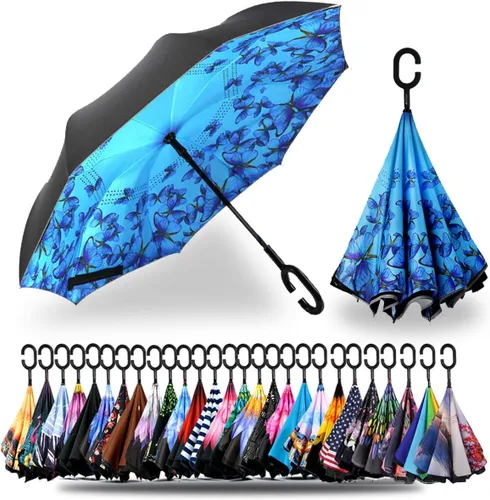 Miniatura 47 de SIEPASA Paraguas invertido invertido de 49/56 pulgadas, doble toldo extra grande, ventilado, resistente al viento, impermeable, paraguas de golf