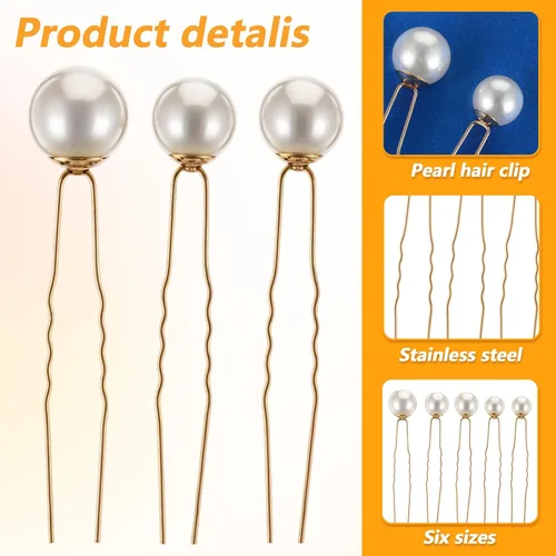 Miniatura 4 de 18 piezas de accesorios para el cabello de novia, perlas de boda, pasadores de pelo en forma de U, clips de perlas para novia, dama de honor