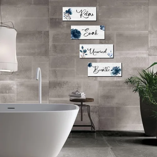 Miniatura 6 de 4 piezas de placa de pared grande para baño, decoración de pared de madera para baño, lavandería, baño, letrero colgante para el hogar, spa, Azul