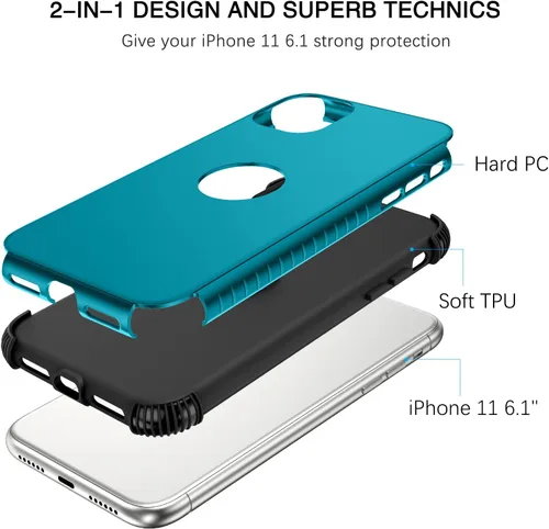 Miniatura 2 de BENTOBEN Funda para iPhone 11, funda para teléfono iPhone 11, resistente 2 en 1, protección completa rugosa a prueba de golpes, híbrida parachoques