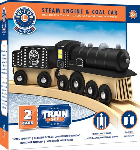 MasterPieces Juego de 2 piezas de tren de madera, motor de vapor y coche de carbón Lionel Collector's - Juguete oficial para niños y niños