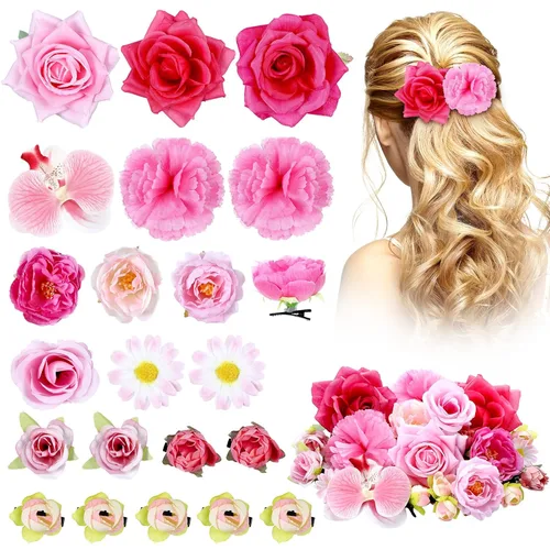 Miniatura 12 de BBTO 21 piezas pinzas para el pelo con diseño de flores, pasadores para el cabello con rosas, diademas para mujer, accesorios de flores, estilo Azul