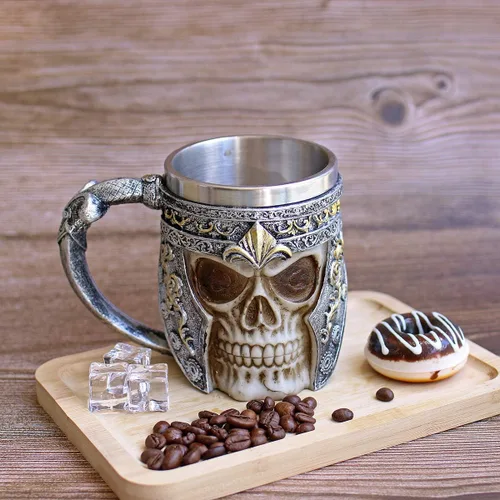 Miniatura 2 de Taza de café de calavera de 13 onzas, tazas de cerveza con calavera vikinga, revestimiento de acero inoxidable, regalo para hombres, regalos del día