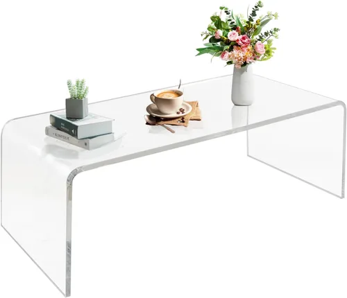 Miniatura 18 de Premium Mesa de Café de Acrílico de 32", Mesa de Café de Lucite Transparente para Sala de Estar, Mesa Central de Plexiglás Rectangular con Cascada