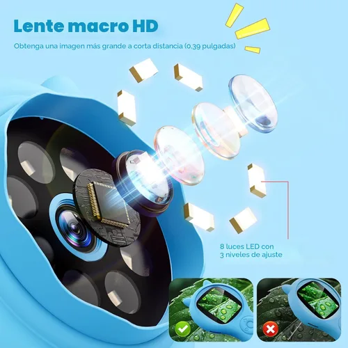 Miniatura 8 de Microscopio de exploración al aire libre para niños, microscopio digital portátil 500X con pantalla IPS de 2 pulgadas, juguete STEM de viaje de Azul