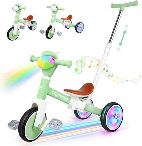 Miniatura 10 de Triciclo para niños pequeños de 1 a 3 años, bicicleta de equilibrio 5 en 1 para niños de 2 a 4 años, juguetes de triciclo de empuje con mango