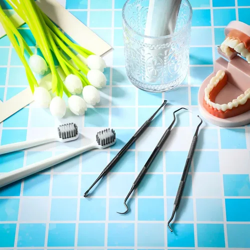 Miniatura 7 de Hotop 3 piezas de raspador dental y raspador de dientes de acero inoxidable de doble cabeza herramienta de eliminación de tarter raspador de dientes