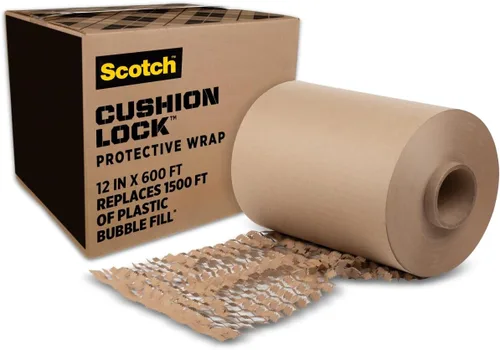 Scotch Funda protectora con bloqueo de cojín, 12 pulgadas x 600 pies, solución de embalaje sostenible, no necesita tijeras ni cinta, gran