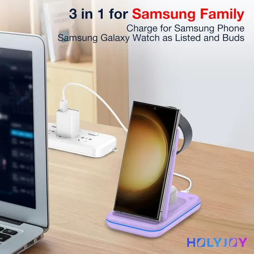 Miniatura 5 de Cargador múltiple para Samsung, cargador plegable SOLO para Galaxy Watch Ultra/7/6/5/4/3/Active 2, estación de carga rápida de viaje 3 en 1/Dock