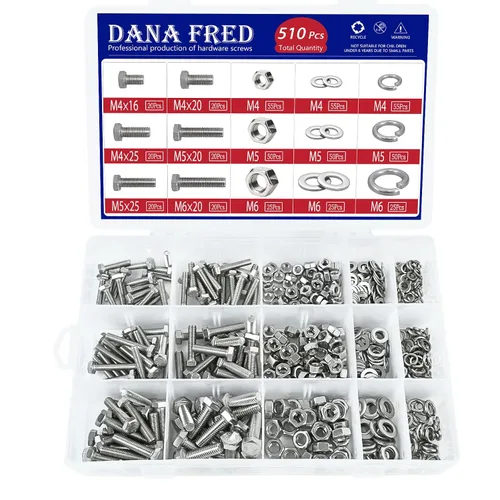 Miniatura 8 de Kit de 510 tornillos y tuercas M4 M5 M6 – Surtido de tornillos de cabeza hexagonal de acero inoxidable 304 con arandelas planas y de resorte, 15