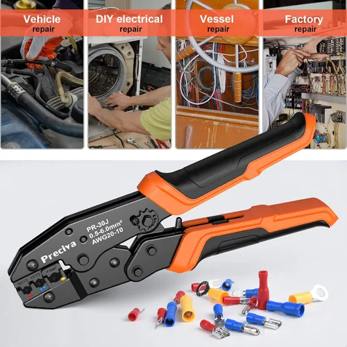 Miniatura 6 de Kit de Herramientas de Crimpado de Terminales de Cable con Nuevo Diseño de Mango, Preciva AWG20-10 Herramienta de Crimpado de Trinquete Aislada