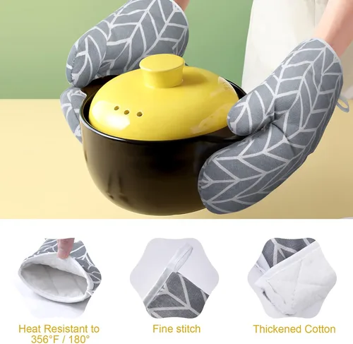 Miniatura 3 de AUAUY Guantes de horno y soportes para ollas Juego de 6 piezas, guantes de cocina resistentes a 392°F y almohadillas térmicas, guantes para hornear