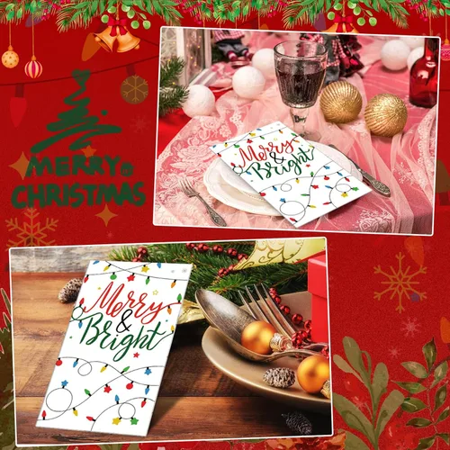 Miniatura 5 de Sherr Paquete de 200 servilletas de Navidad ligeras de papel de Navidad para invitados, 2 capas, desechables, servilletas de baño, toallas de mano