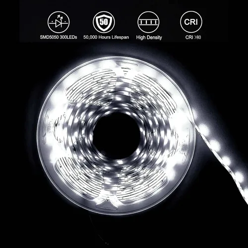 Miniatura 5 de Efavormart - Tira de luces LED de 16.4 pies, impermeable, color blanco frío, ultra brillante, 300 LED de alta densidad, 5050, cinta SMD para debajo