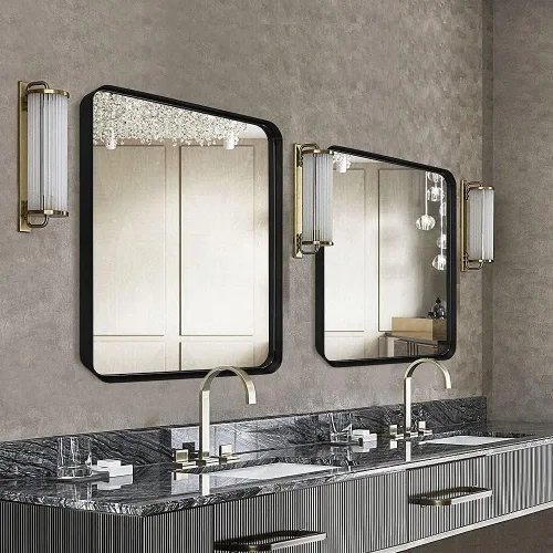 Miniatura 7 de ANDY STAR Espejo de pared cuadrado para baño, espejo de baño negro mate de 24 x 24 pulgadas, espejo de metal de esquina redondeada en marco de acero